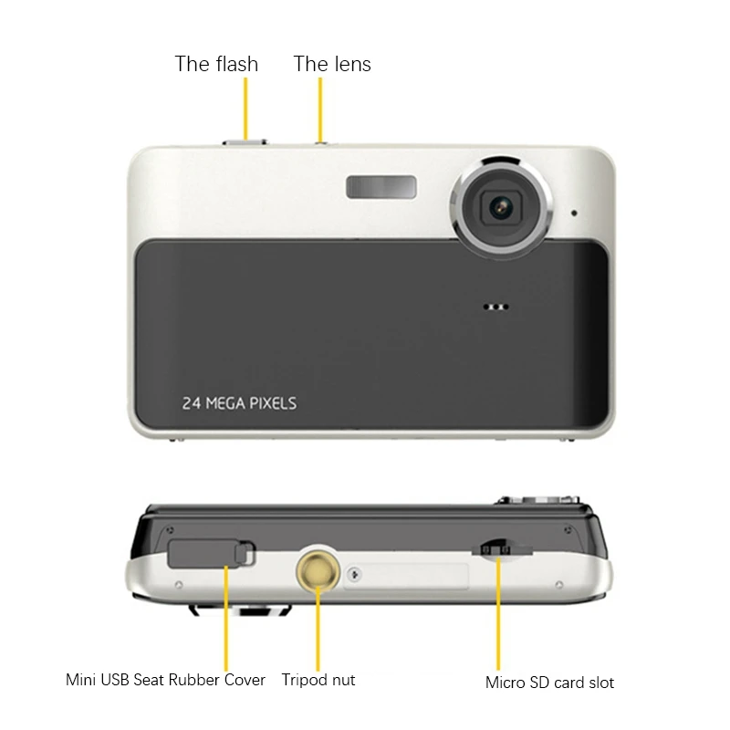

24MP Digital Camera 2.4-Inch IPS HD Screen 1080P HD Video 3X Digital Zoom Macro Camera Electronic Image Stabilization
