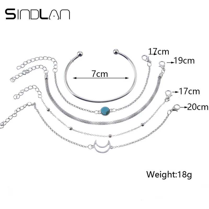 Женский браслет с полой луной Sindlan 5 шт. браслеты в богемном стиле голубым шармом