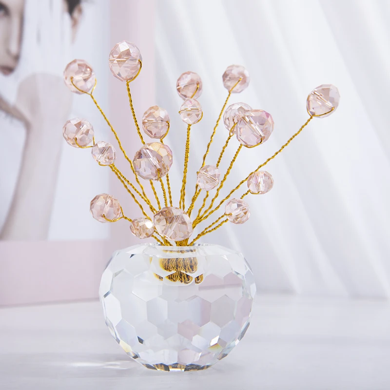 H &amp D Хрустальное дерево денег с розовыми бусинами Rondelle статуэтка окно бонсай