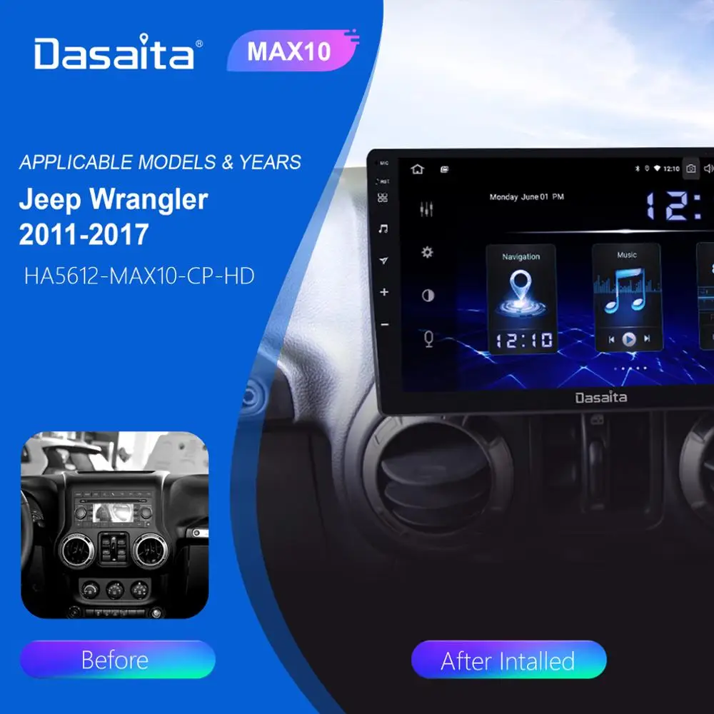 

Dasaita 10.2" IPS BT5.0 Autoradio 1 Din Car Radio Android 10.0 for Jeep Wrangler 2011 2012 GPS DSP Stereo Multimedia Navigation