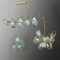 art deco g9 led postmodern copper glass blue beauty lustre chandelier lighting suspension luminaire lampen for foyer