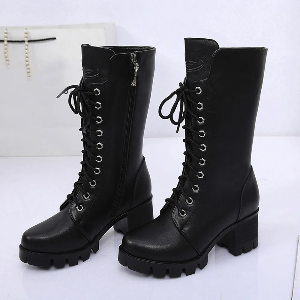 Женские ботильоны на платформе Кожаные женские Ботинки Martin шнуровке каблуке