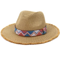 ht3641 2021 new summer hat for women men panama straw hats travel beach sun hat wide brim fedora jazz hat male female beach cap