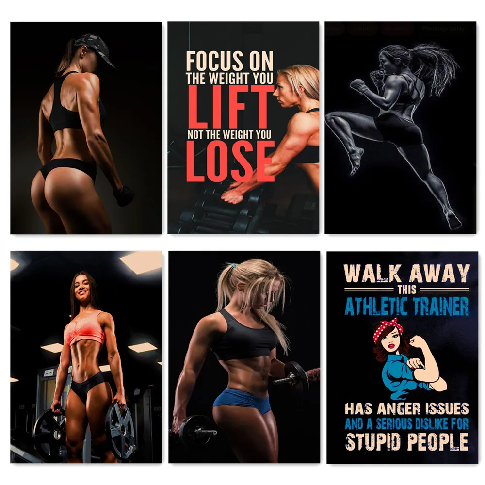 

Bodybuilder Workout Poster Gym Wall Art Chalkboard Style Motivational Wallpaper Vintage Kraft Paper Painting Wall Sticker Mural