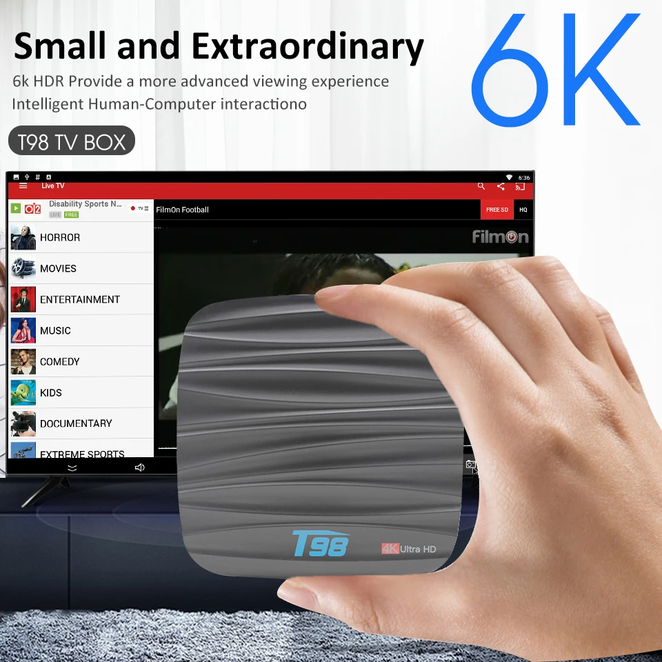 4K HD Смарт ТВ коробка H6 4 ядра 64 бит четырехъядерный Android 9,0 2,4G& 5G двухъядерный процессор Wi-Fi 2/4G Оперативная память 16/32G Встроенная память Декодер каналов кабельного телевидения