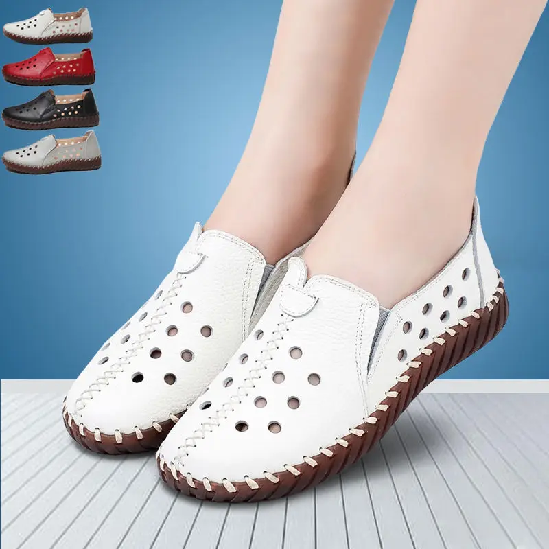 

Fashion Hollow Summer Shoes for Women Flat Casual Sneakers Shoes Female Leather Spring Flats White Soft Sewing Oxford Shoes