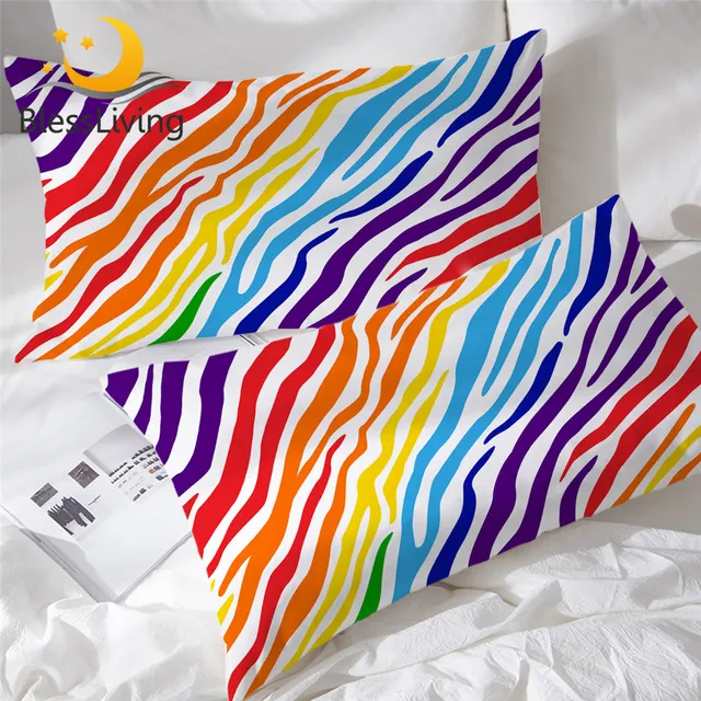 BlessLiving Striped Pillowcase Zebra Rectangle Bed Pillow Case Rainbow Colorful Bedding Trendy Pillowcase Cover 50x75cm 2-Piece 1
