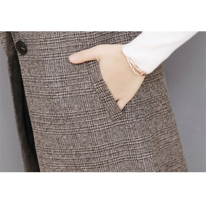 Sungtin Классический Клетчатый Длинный блейзер жилет для женщин без рукавов куртка