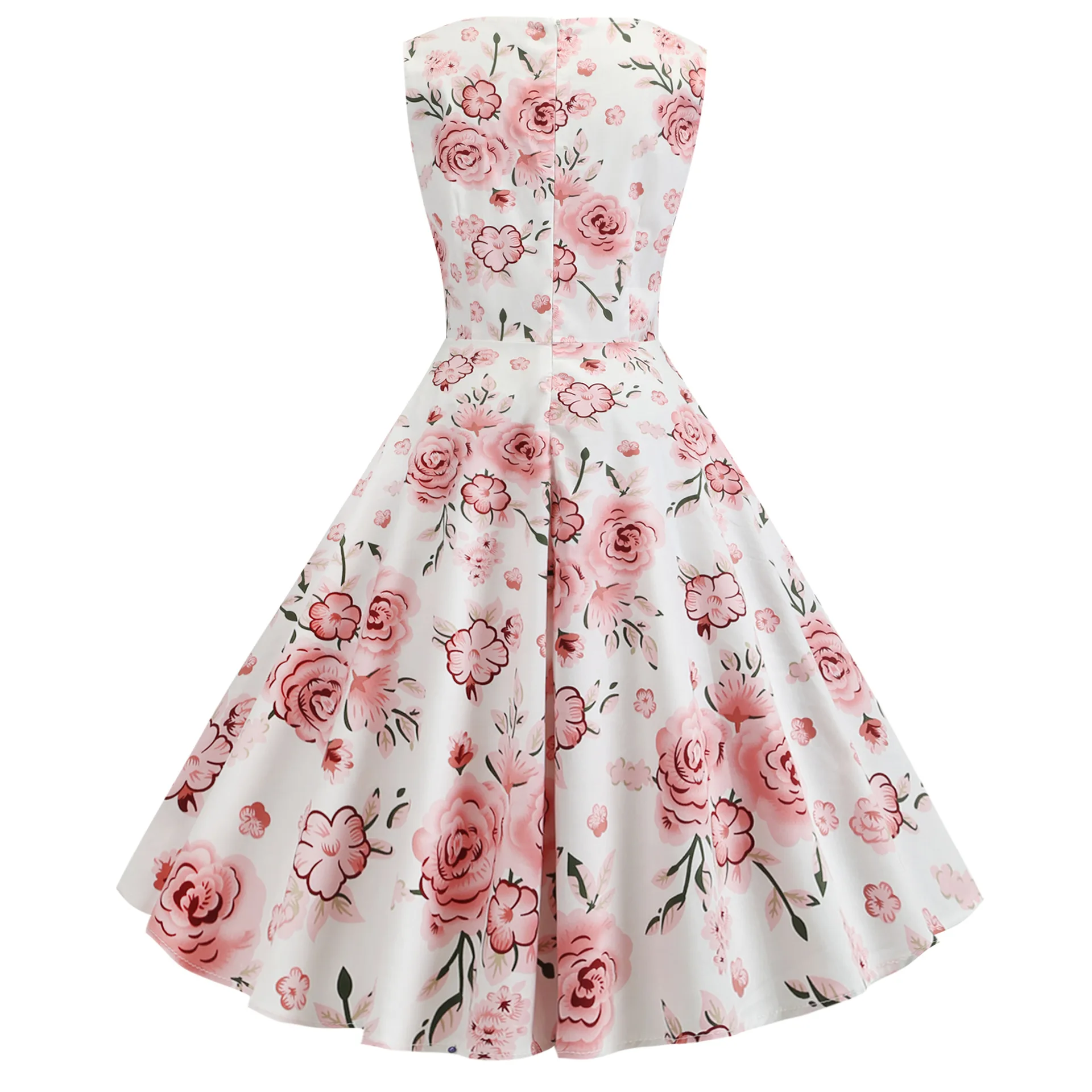 

Floral Print Summer Retro Dress Round Neck Sleeveless Vintage Dress 2021 New Arrivals Sundress 60s Party Vestidos Robe