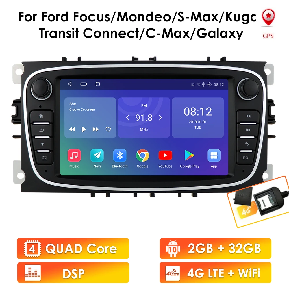 Автомагнитола на Android 10 мультимедийный плеер с GPS 7 дюймов для Ford Focus S Max Mondeo Galaxy C Kuga