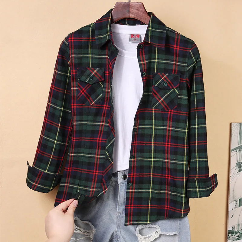 2021 New Women Plus Size Blouses Long Sleeve Cotton Shirts Turn-down Collar Flannel Plaid Shirt Casual Female Blouse 4XL 5XLTops | Женская