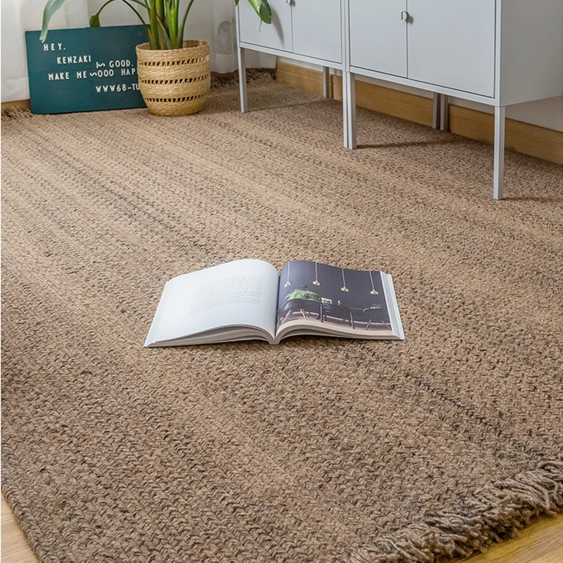

Retro Wool Living Room Carpet Hand Woven Boho Bedroom Carpet Tassel Anti-Slip Nordic Style Rug Mat Mat Floor Tatami Prayer Polar