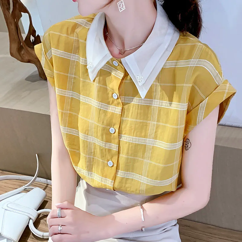 

Women Spring Summer Style Chiffon Blouses Shirts Lady Casual Short Sleeve Peter Pan Collar Blusas Tops ZZ0537