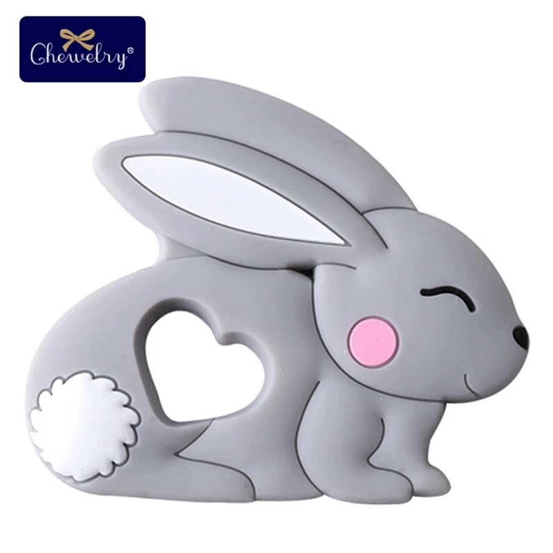 Rabbit Grey 1 шт., силиконовый Прорезыватель для зубов, собачка, миниатюрный стержень, подвеска для кормления, ожерелье, подвеска, пищевые силиконовые бусины, грызун, детские игрушки для укуса, bopobo - Цвет: Rabbit Grey