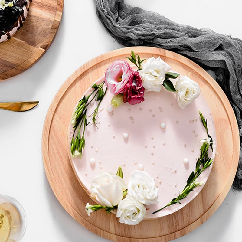 

Wooden Plate for Cake Fruit Dessert Serving Trays Creative Wedding Birthday Party Afternoon Tea Tray with Cover
