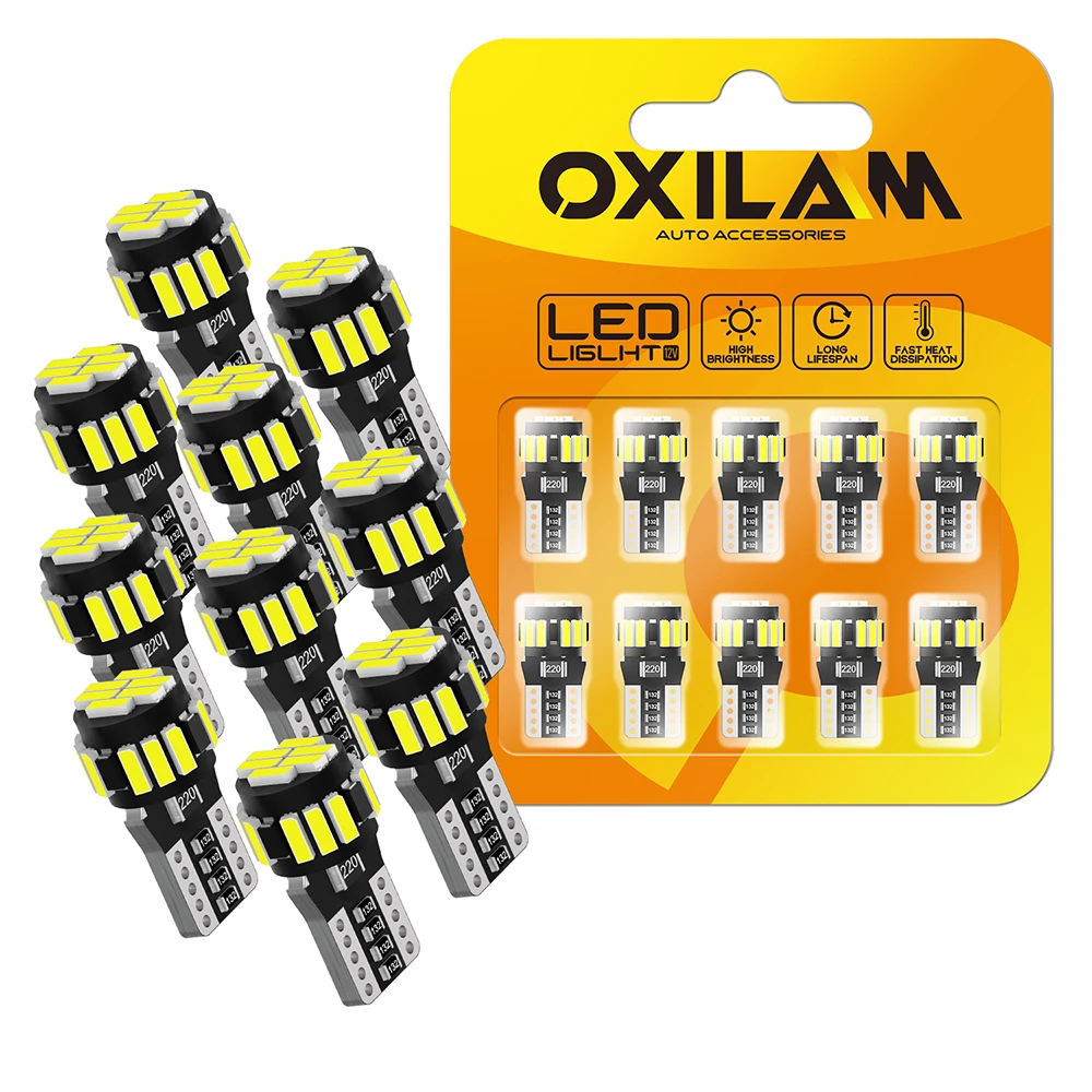 

OXILAM 10x T10 W5W LED Canbus No Error Auto Interior Reading Glove Light 194/168/2825 LED Lamp Car Clearance Lights White 6500K
