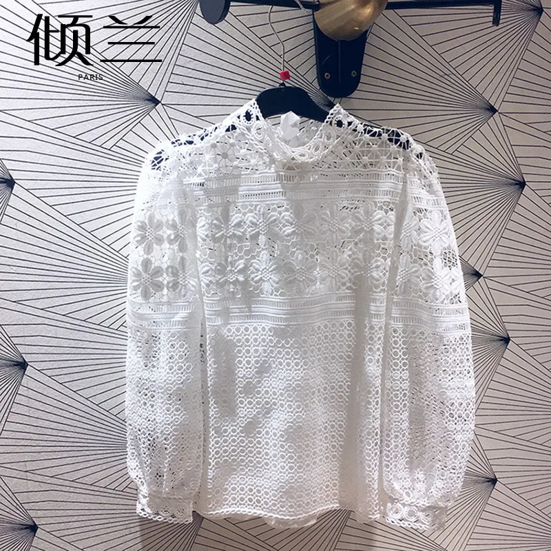 

Patads French fashion hollow out pattern lace shirt spring and summer sweet lady inner top e19loropt