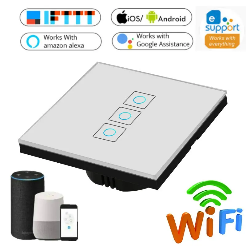 ЕС/Великобритании Wi Fi умный светильник переключатель Стекло Экран сенсорный