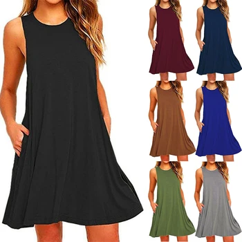 2023 Women's Summer Casual Swing T-Shirt Dresses Beach Cover Up With Pockets Loose T-shirt Dress 1