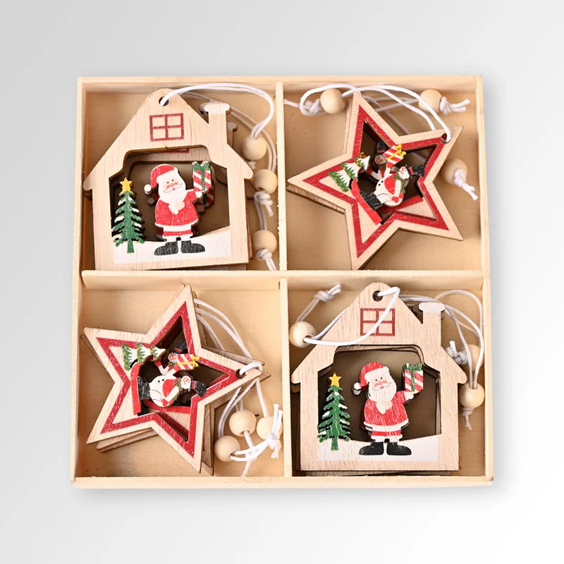 

12Pcs Christmas Decorations for Home Santa Claus Wooden Pendants Wood Xmas Tree Ornaments Snowman Hanging Decor Navidad 2021