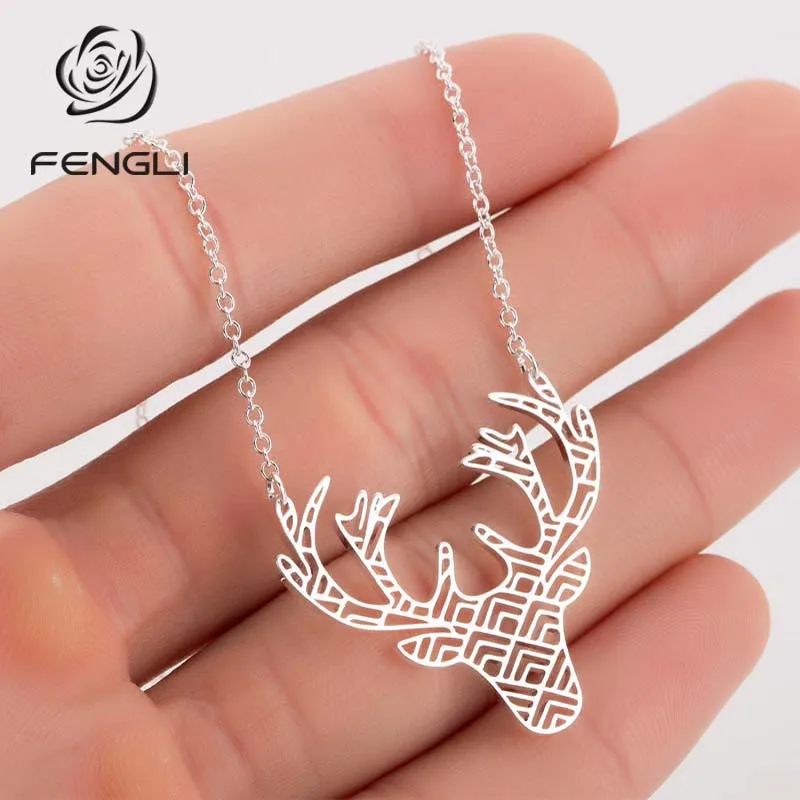 FENGLI из нержавеющей стали полые Олень ожерелья для женщин маленькие Животные