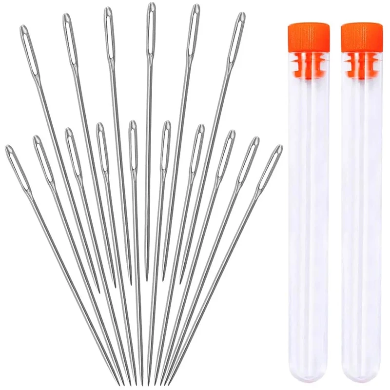 

IMZAY 16 Pcs 5/5.8 cm Long Sewing Needles Steel Sharp Needles Large Eye Stitching Needles With Plastic Needle Storage Tube