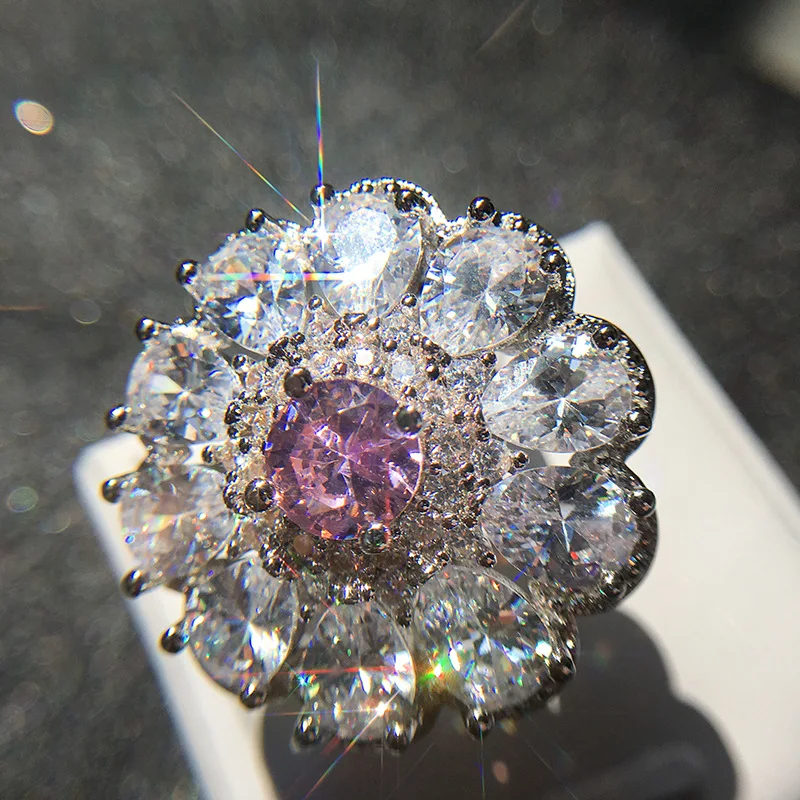 

BIJOX STORY Flower Shape Charm Rings Zircon Gemstones 925 Silver Jewelry for Female Wedding Engagement Party Gift Wholesale Ring