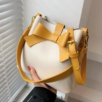 small pu leather bucket crossbody bags for women 2021 contrast color female travel shoulder bag designer handbags and purses