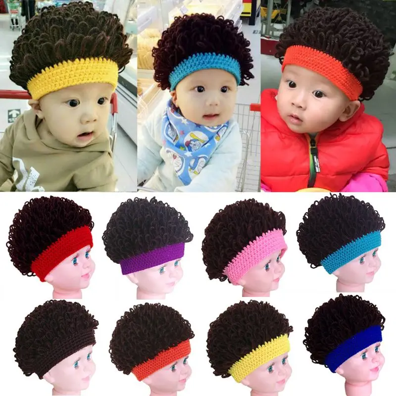 

New Novelty Cute Kids Baby Toddlers Wig Hat Party Cosplay Photo Props Boy Girl Afro Wig Knitted Curly Cap for 1-4 Years 1 pc