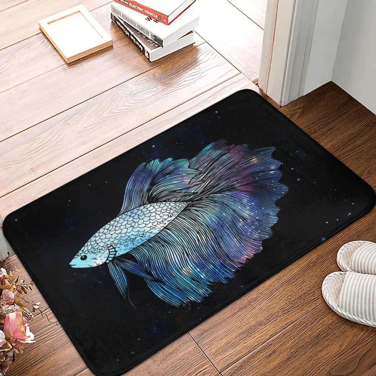 

Blue Galaxy Betta Fish Doormat Carpet Mat Rug Polyester PVC Non-Slip Floor Decor Bath Bathroom Kitchen Balcony 40x60