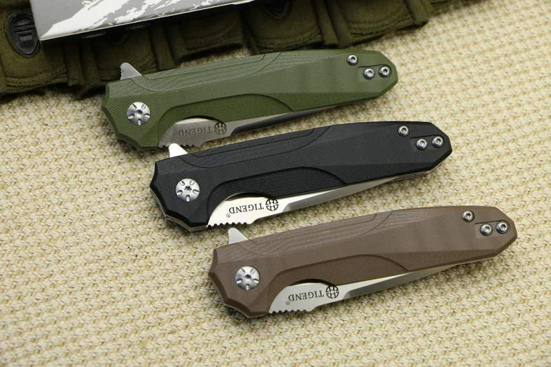 

TIGEND #1818 Tactics folding knife D2 blade G10 + steel handle camping hunting outdoor survival pocket Kitchen knives edc tools