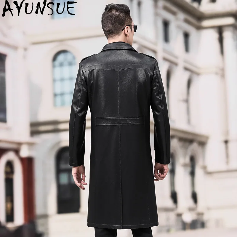AYUNSUE кожаная куртка для мужчин одежда осень зима Длинная ветровка Mens Jackets and Coats