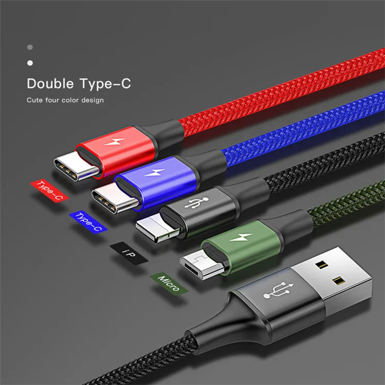 2 type-c Baseus 4 в 1 USB кабель мульти зарядное устройство кабель для iPhone Xs Max XR 8 7 samsung Galaxy S9 S8 для Micro usb type C зарядное устройство Шнур для передачи данных - Цвет: 2 type-c