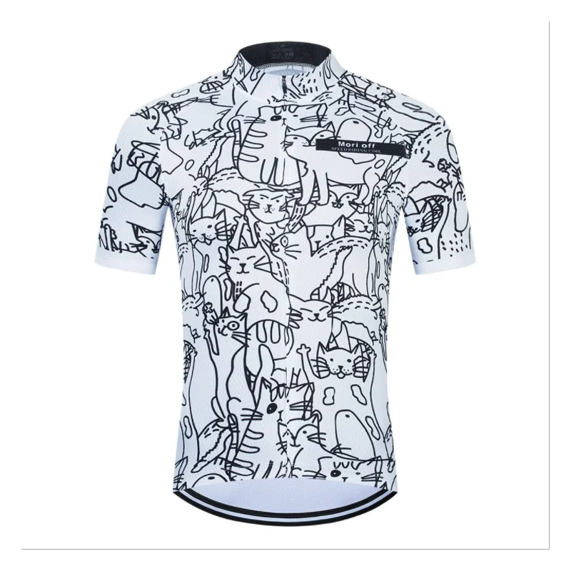 

Breathable Unisex White Cartoon Cat Cycling Jersey Spring Anti-Pilling Eco-Friendly Bike Clothing Top Road Team Bicycle -40