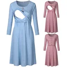 Женское Повседневное платье с длинным рукавом, круглым вырезом, печатным принтом, на пуговицах, для кормления грудью, пижама, одежда для сна, 2021