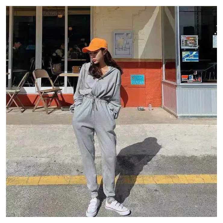 Мода 2019 Новый Свободный комбинезон с капюшоном на молнии Женский Осенний