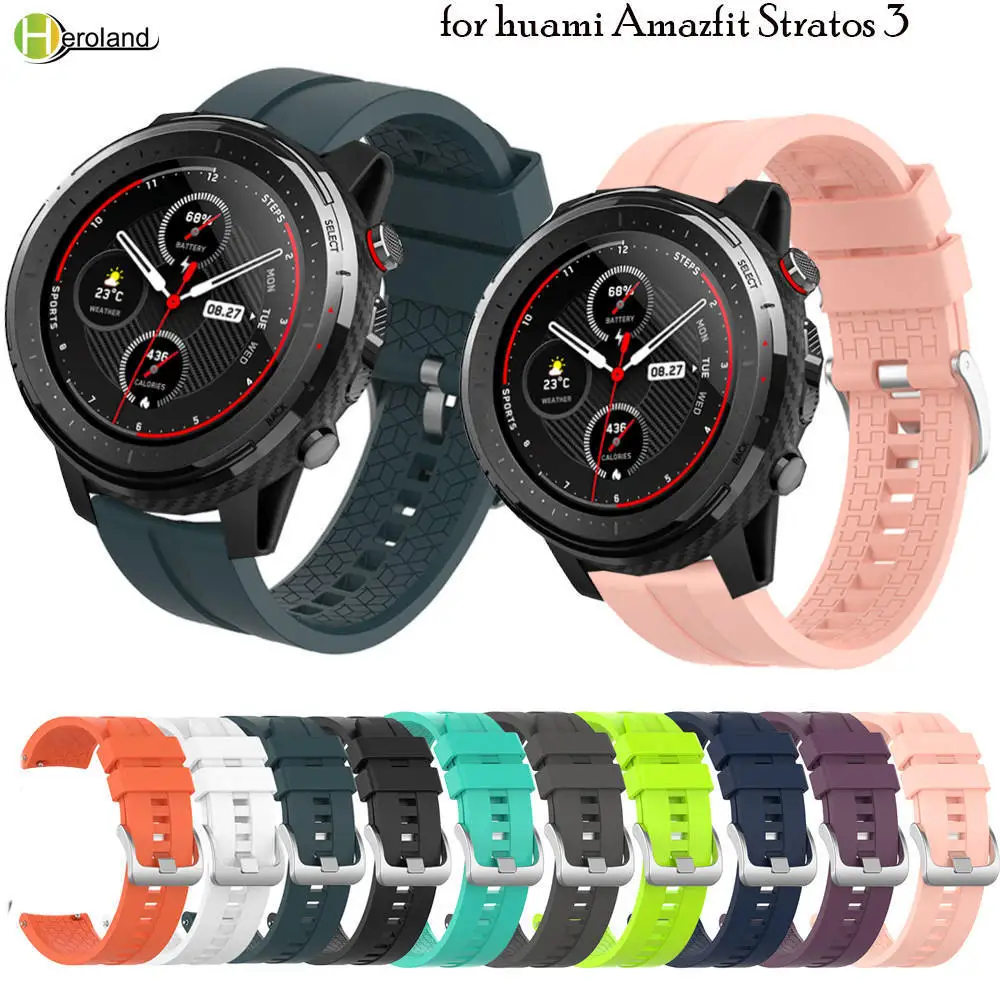 Силиконовый ремешок шириной 22 мм для huami Amazfit Stratos 3 / 2 2S Pace /Amazfit GTR 47 браслет умных