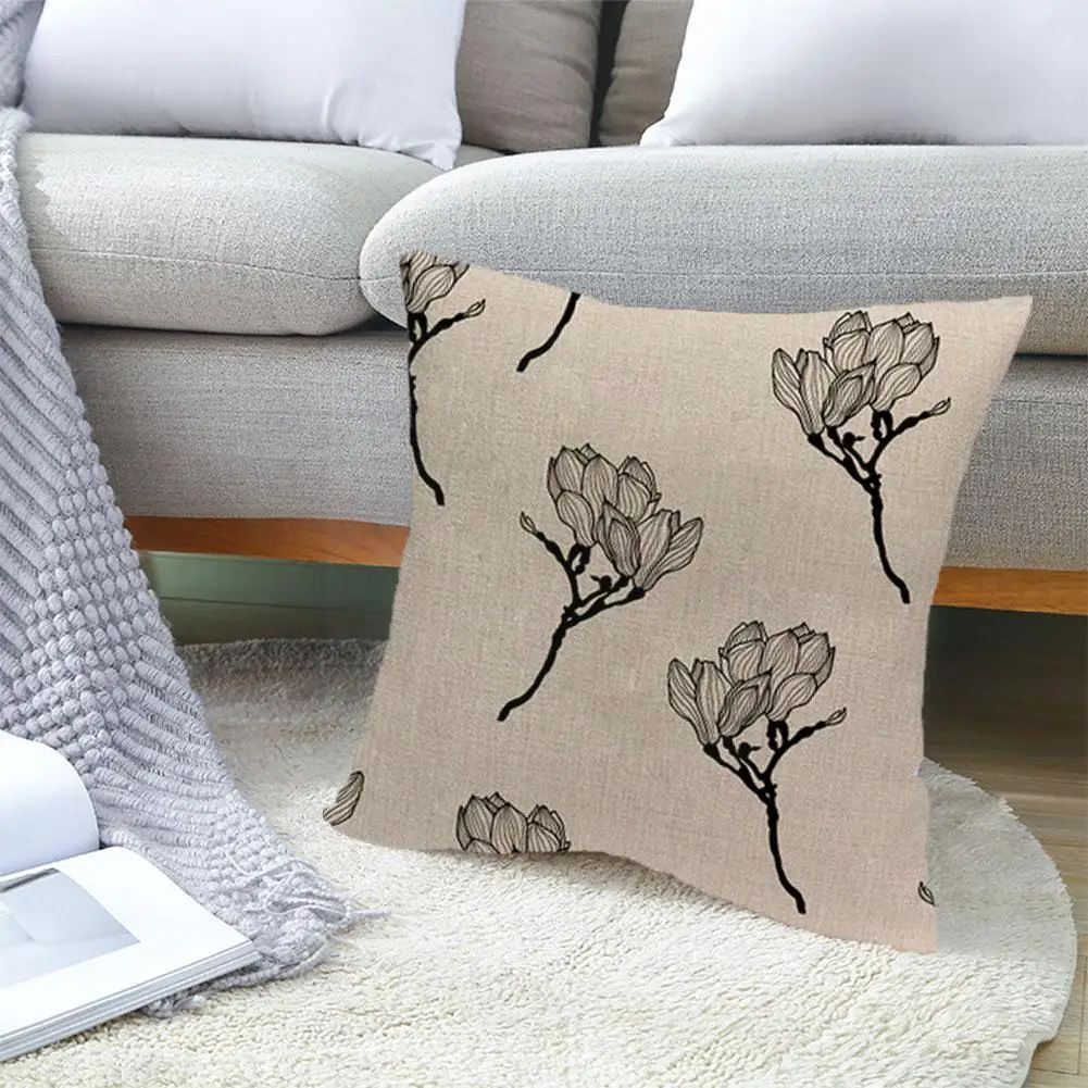 

Single-sided Linen Retro Flower Pillowcase Sofa Pillowcase Skin Single-sided Home 45*45CM Peach Modern V8N4
