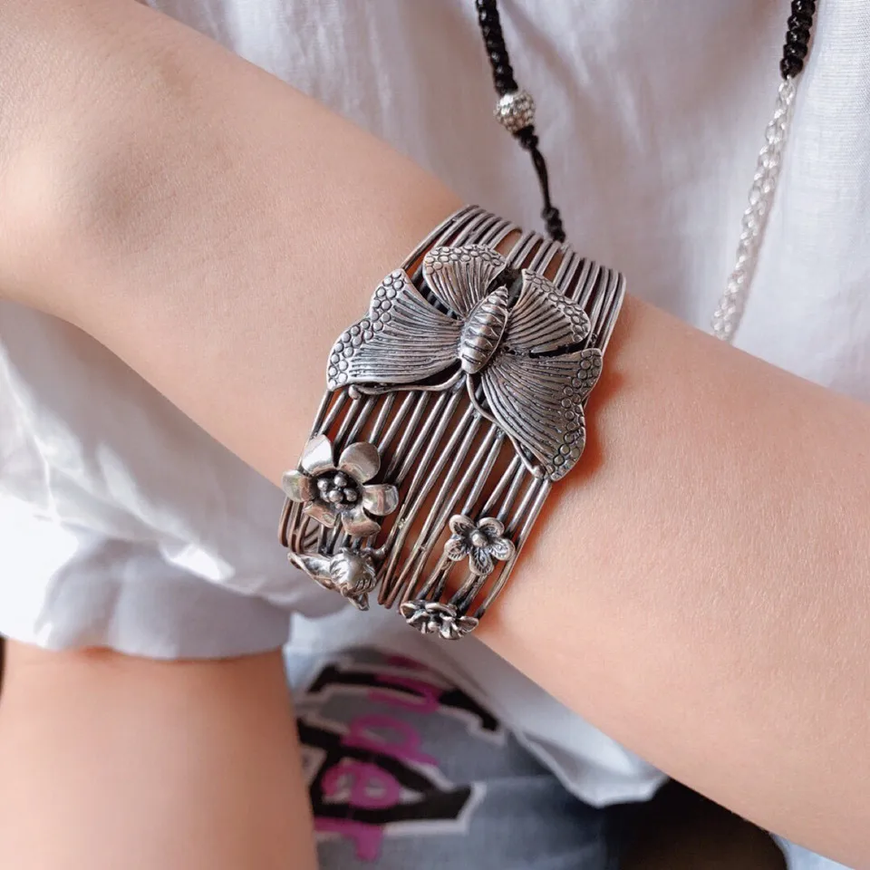 Женский Открытый браслет из серебра 925 пробы в этническом стиле | Украшения и