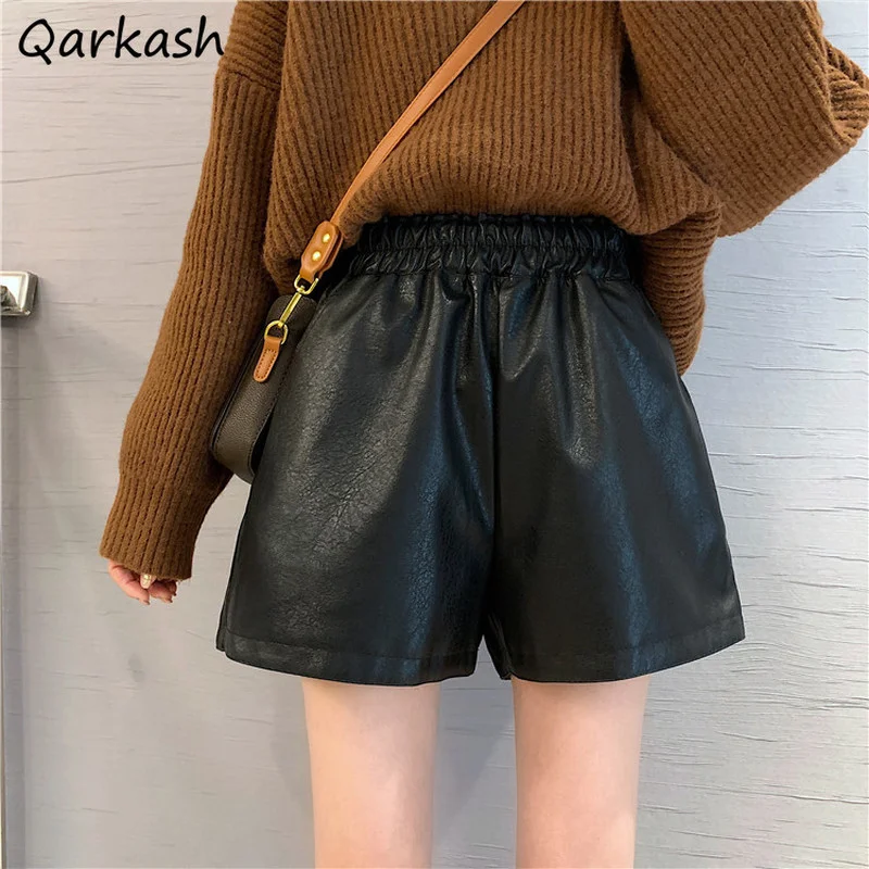 

Shorts Women PU Classic Basic Streetwear Retro Loose Spring Ladies Popular All-match Chic Bottom College Leisure Femme Clothing