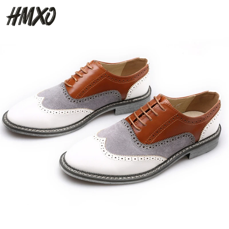 

HMXO Bullock Pointed Toe Increase Business Men's Leather Shoes Carved British Stitching Color Breathable Leather Shoes Men