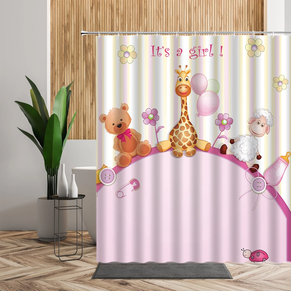 Мультфильм Животные Baby Shower Шторы Симпатичные Жирафы медведь Водонепроницаемый