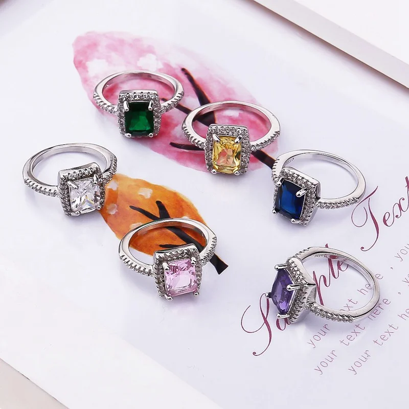 Кольца с белым/желтым/фиолетовым/голубым/зеленым/розовым кристаллом для женщин