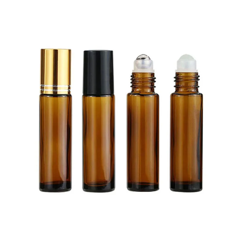 

12pcs 10ml Amber Glass Roll on Bottle For Essential Oil Perfume Test Tube Cosmetic Containers 10cc Roller Bottles Refillable