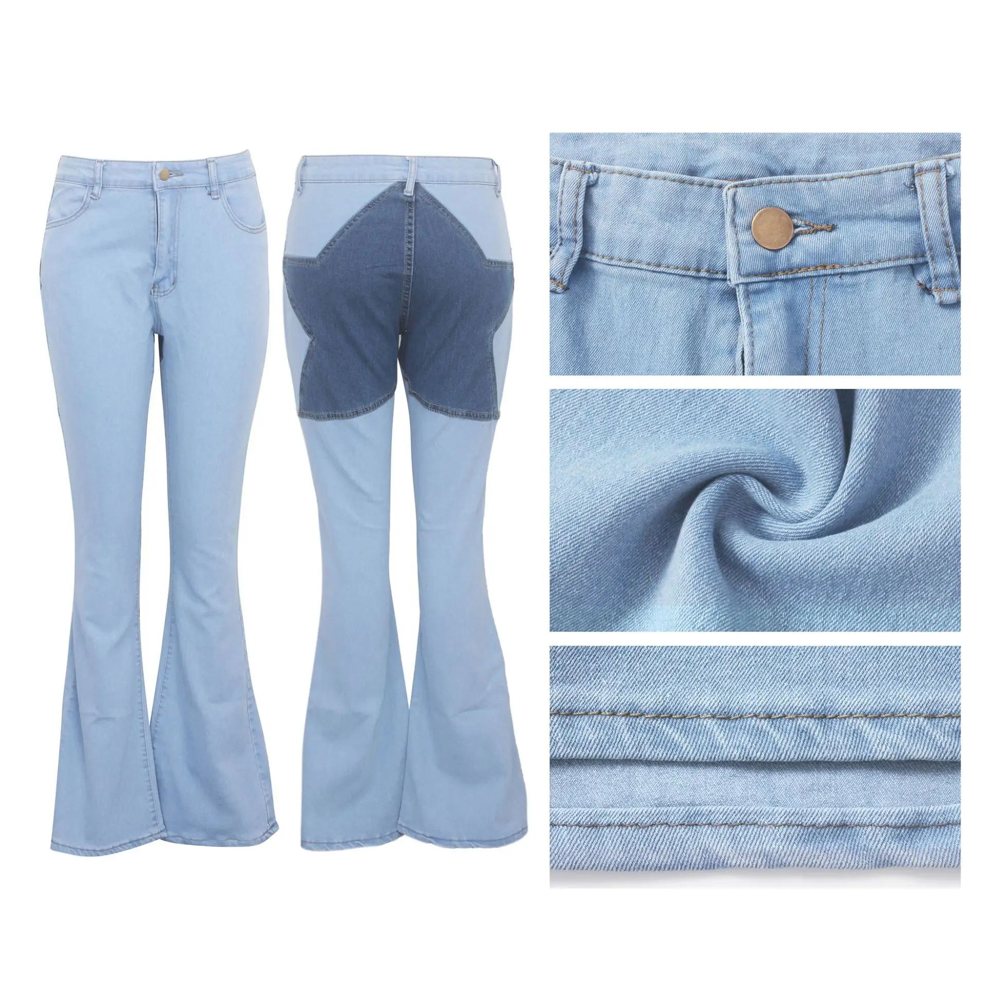 

Fashion ladies jeans trousers high waist patchwork jeans for women