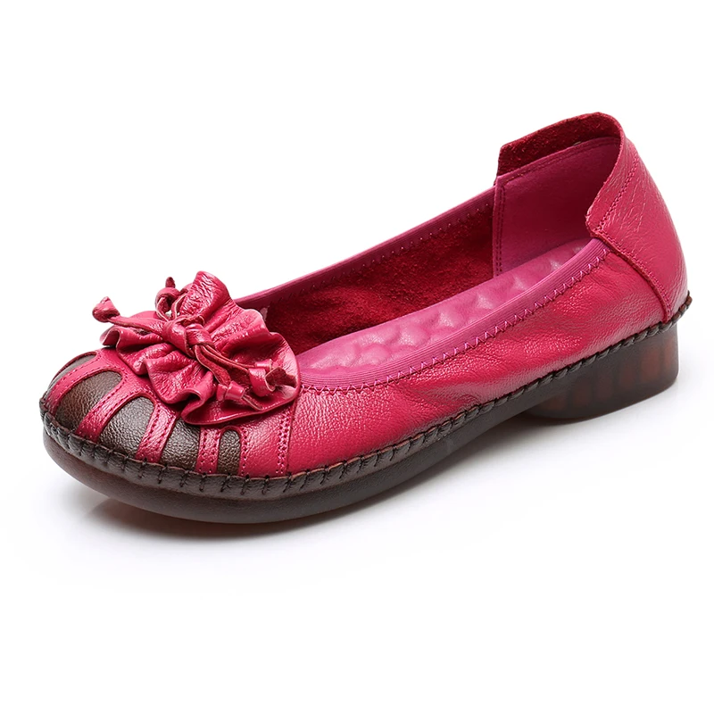 

Women Flats Shoes 2020 Genuine Leather Flat Shoes Woman Casual Flower Women Loafers Spring Autumn Soft Leather Shoes