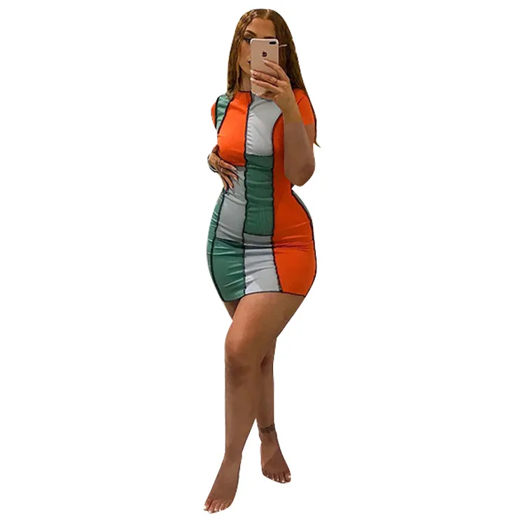 

2021 Summer New Women's Clothing Fashion Color Contrast Printing Best-Selling Dress Sexy Hip Skirt
