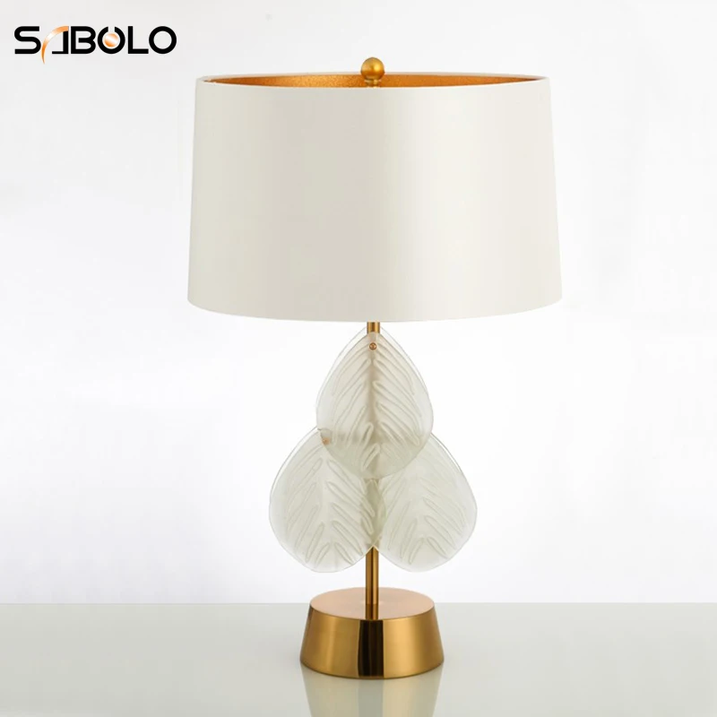 Современная прикроватная лампа тканевый абажур стеклянный лист глазурованная