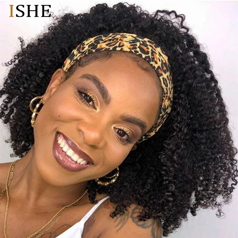 

250 Density Afro Kinky Curly Human Hair Wigs Glueless Headband Wig Brazilian Human Hair Wig For Black Women Machine Made ISHE