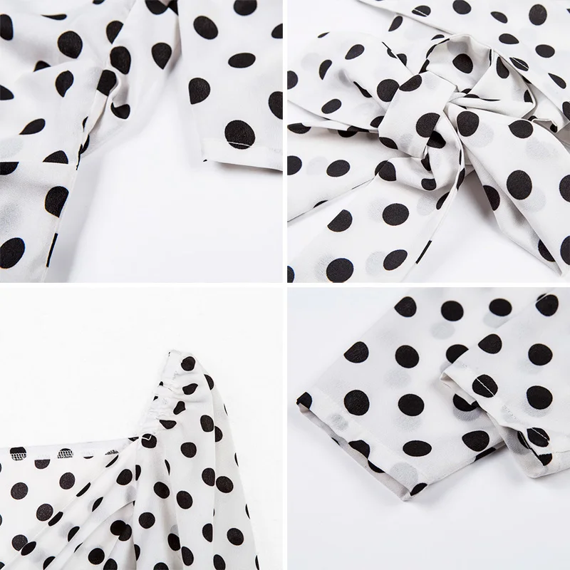 

FORERUN Polka Dot Crop Top Long Sleeve Deep V Neck Tops Winter Lace Up Streetwear White T Shirt Women Poleras Mujer De Moda 2019